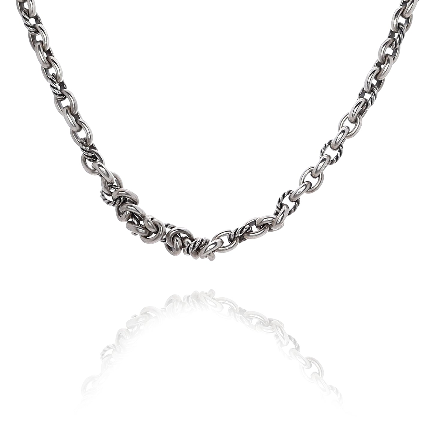 Estate David Yurman Sterling Silver Polished and Cable Link Necklace