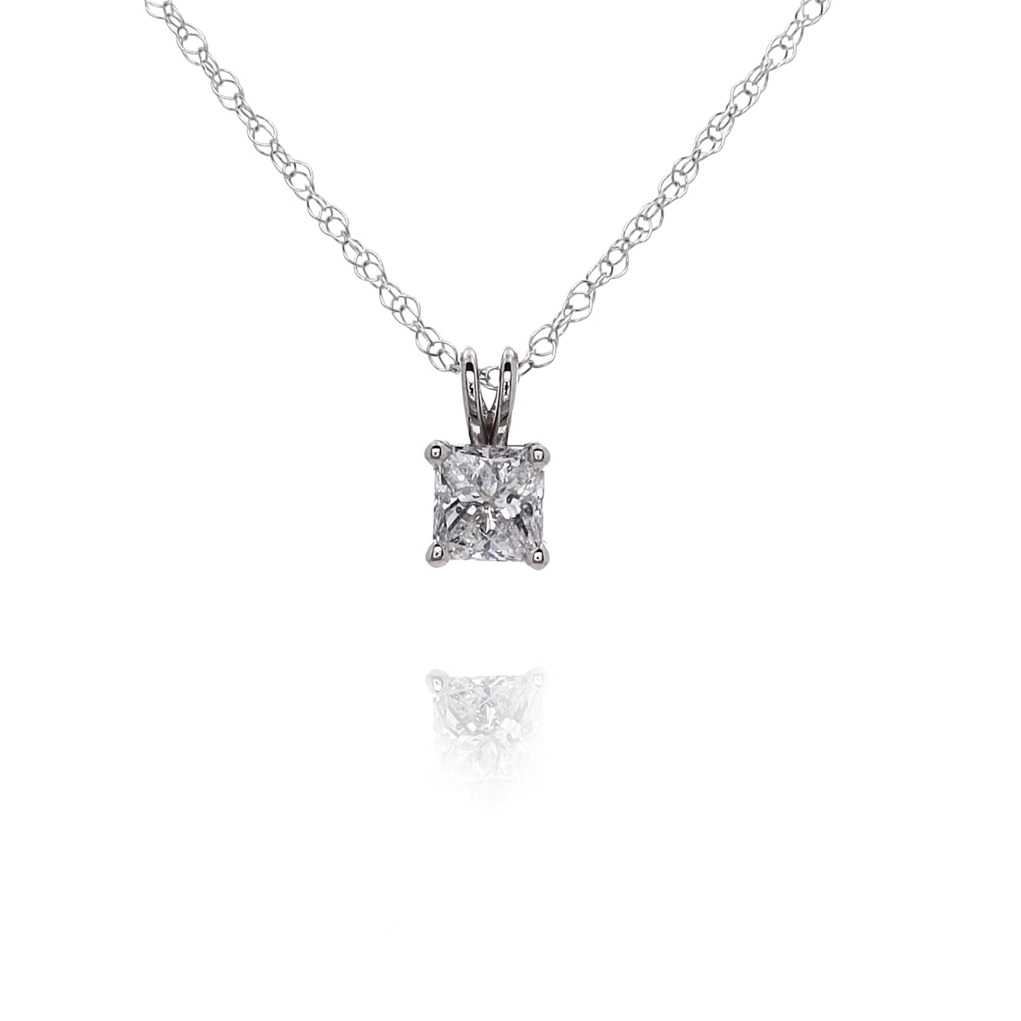 Estate 14 Karat White Gold Solitaire Diamond Pendant Necklace