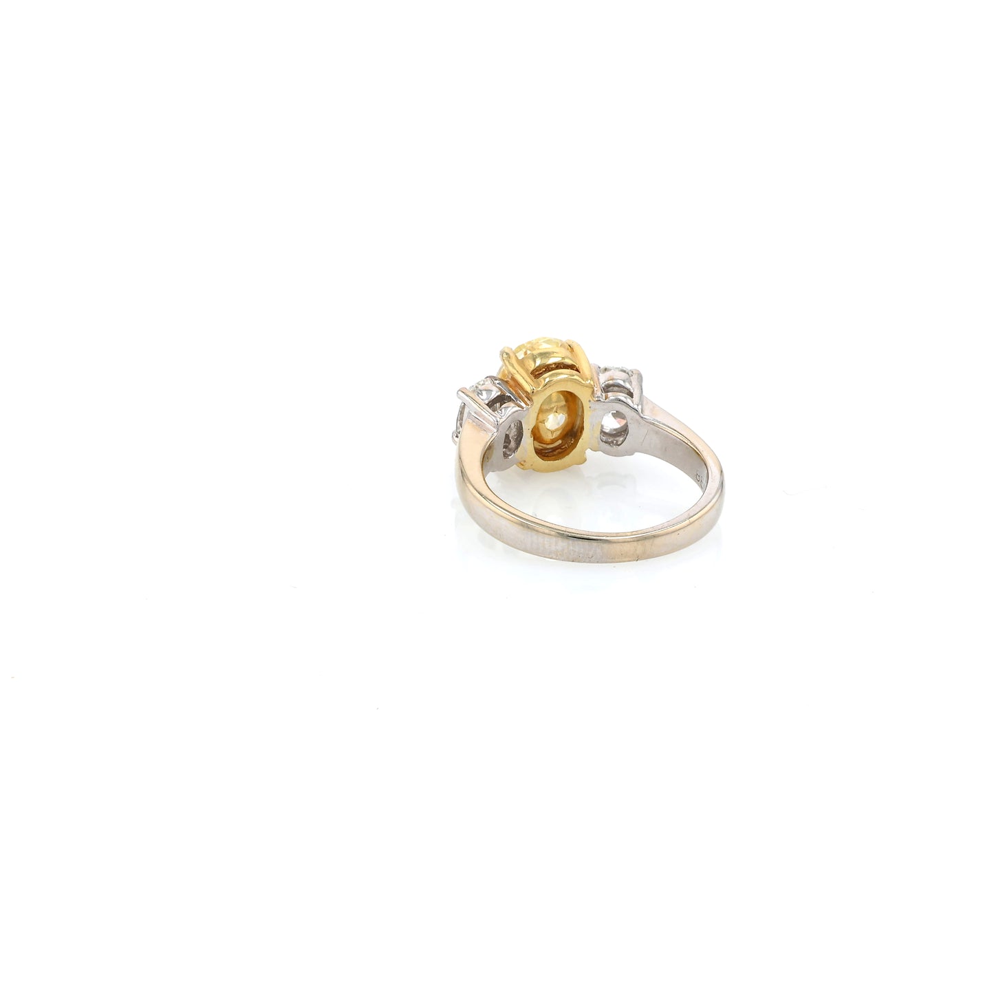 Estate 18 Karat Two-Tone 3 Across Diamond Ring With GIA Certified Center Diamond