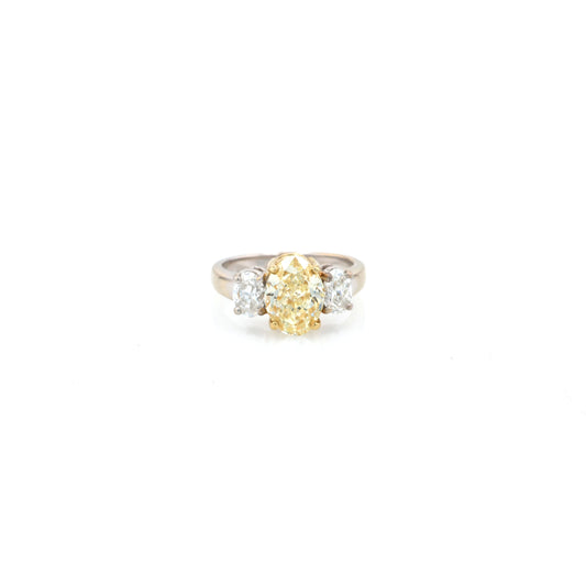 Estate 18 Karat Two-Tone 3 Across Diamond Ring With GIA Certified Center Diamond