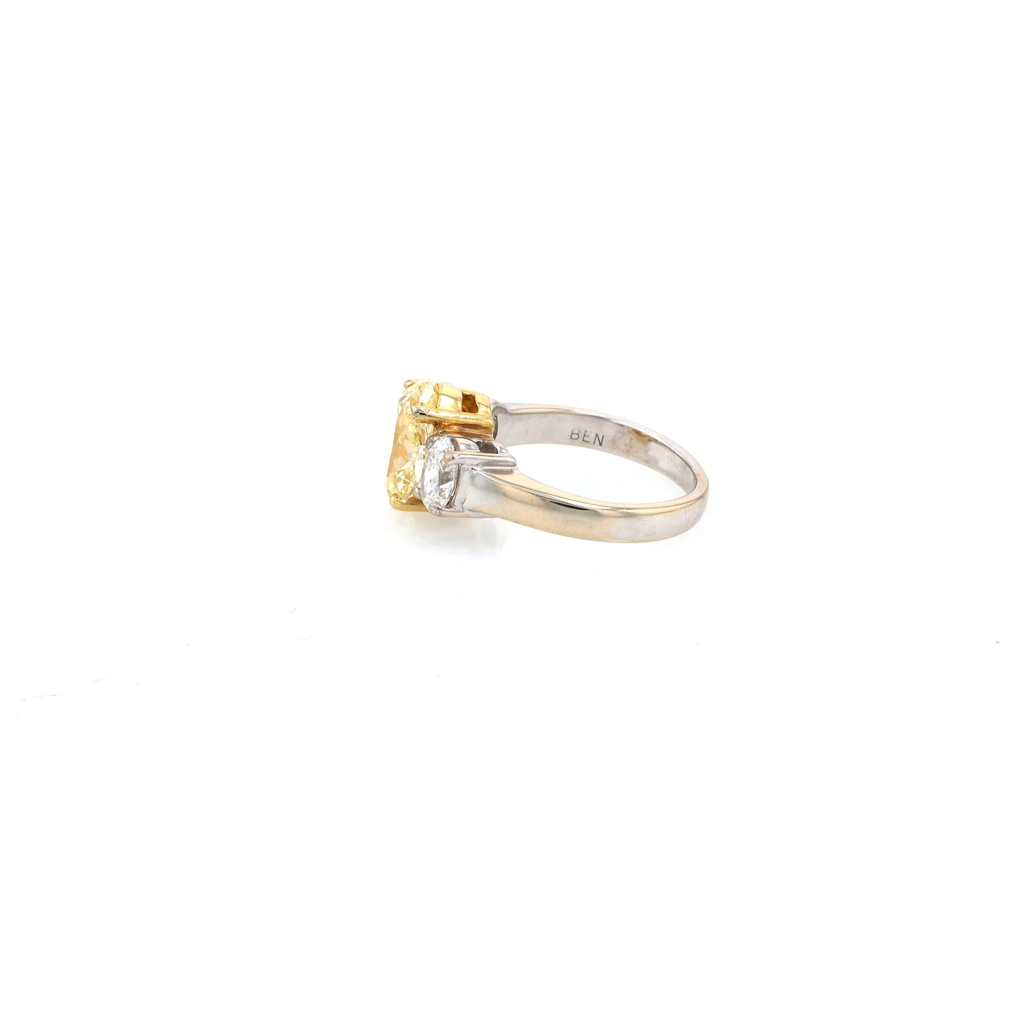Estate 18 Karat Two-Tone 3 Across Diamond Ring With GIA Certified Center Diamond