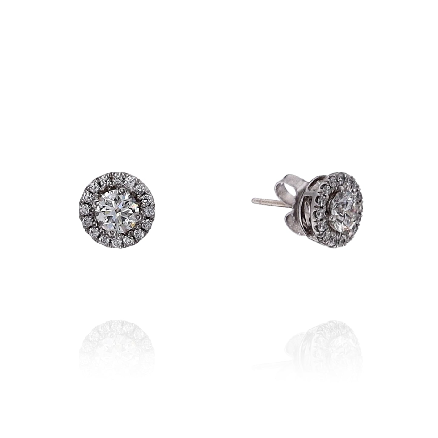 Estate Forevermark 18k White Gold Diamond Halo Stud Earrings