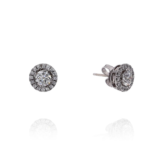 Estate Forevermark 18k White Gold Diamond Halo Stud Earrings
