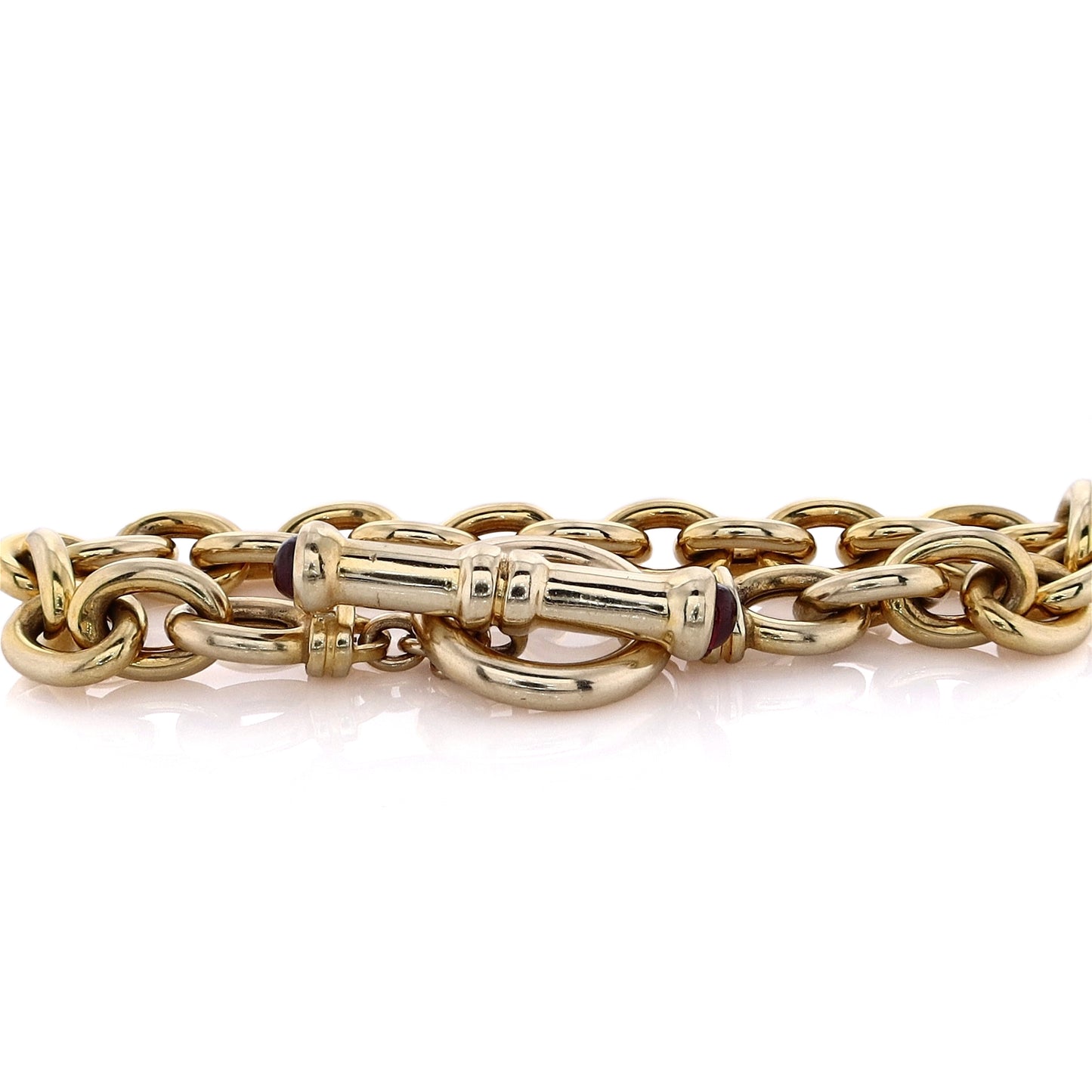 Estate 14 Karat Yellow Gold Polished Oval Link Garnet Bracelet