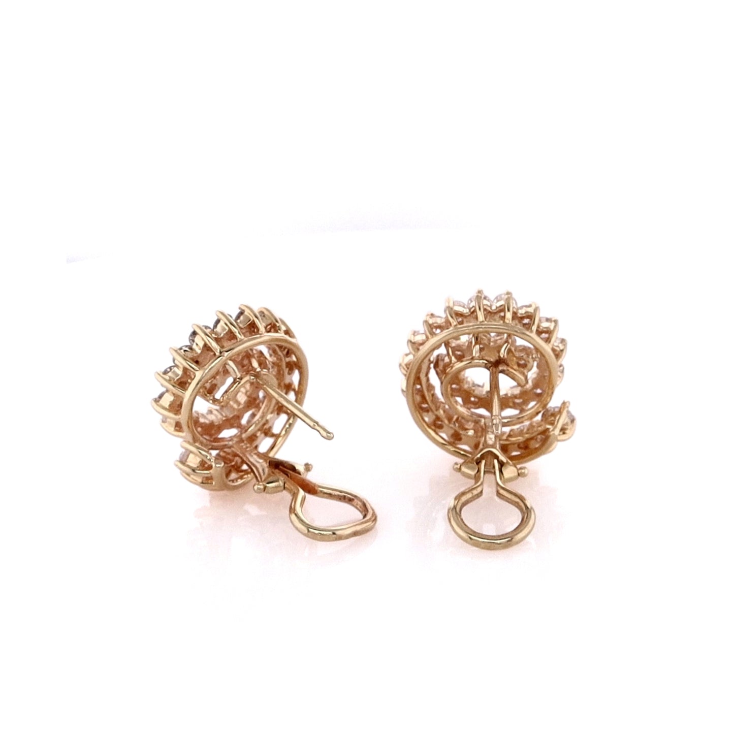 Estate 14k Yellow Gold Diamond Prong Set Swirl Design Pierced/Clip-On Earrings