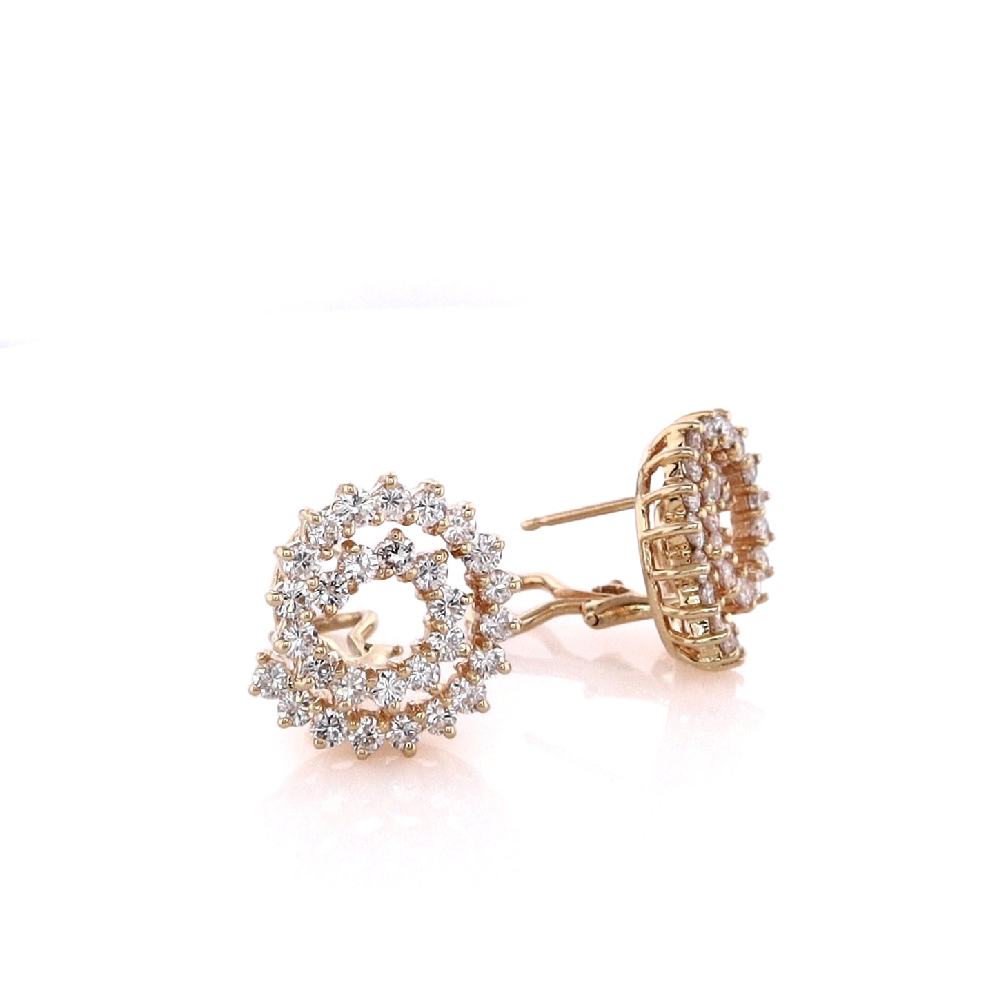 Estate 14k Yellow Gold Diamond Prong Set Swirl Design Pierced/Clip-On Earrings