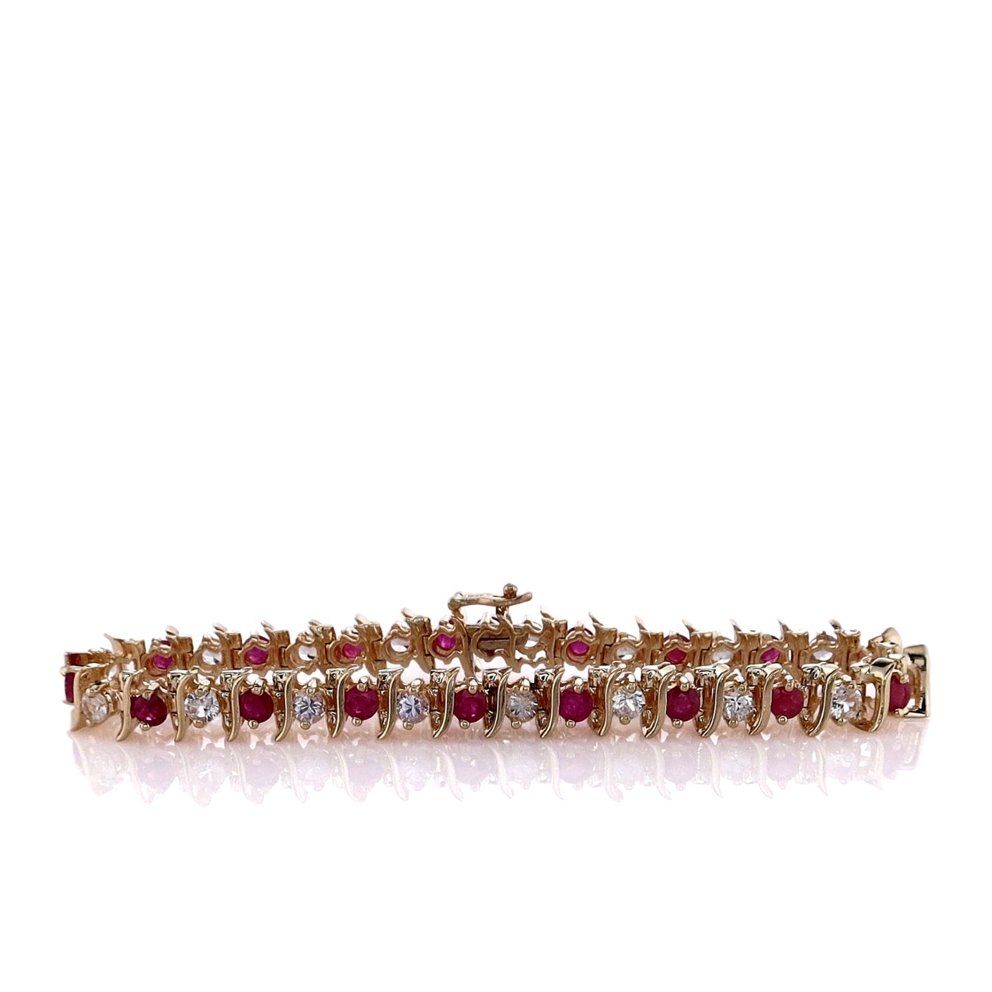 Estate 14k Yellow Gold 7" Alternating Ruby and White Sapphire Tennis Bracelet