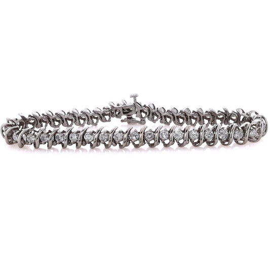 Estate 14 Karat White Gold "S" Link Diamond Bracelet