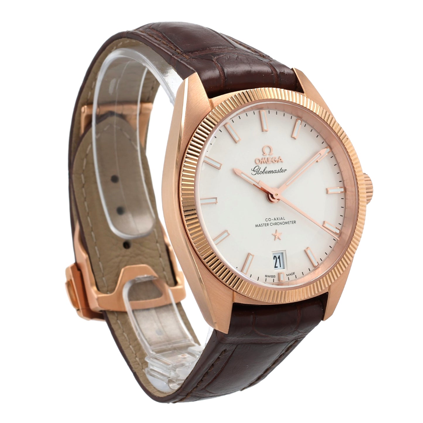 Estate Omega 18k Rose Gold G Constellation Globemaster Co-Axial Master Chronometer Silver Dial With Box