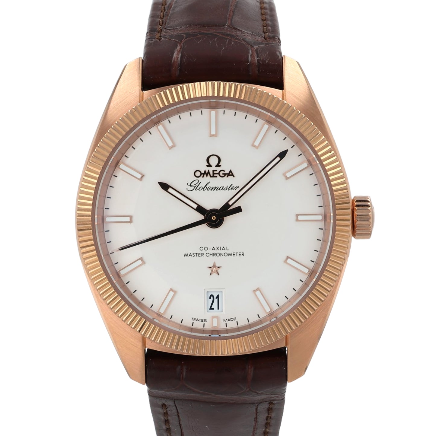 Estate Omega 18k Rose Gold G Constellation Globemaster Co-Axial Master Chronometer Silver Dial With Box
