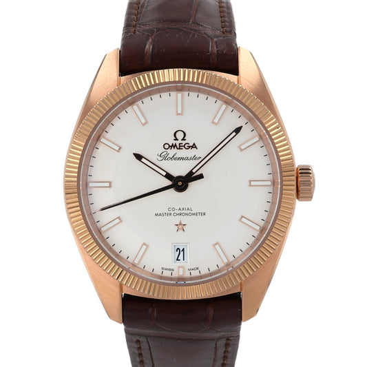 Estate Omega 18k Rose Gold G Constellation Globemaster Co-Axial Master Chronometer Silver Dial With Box