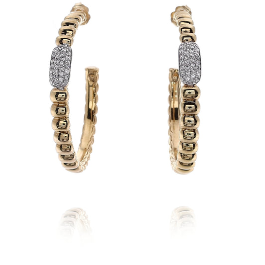 Estate John Hardy 18 Karat Two-Tone Diamond Hoop Earrings