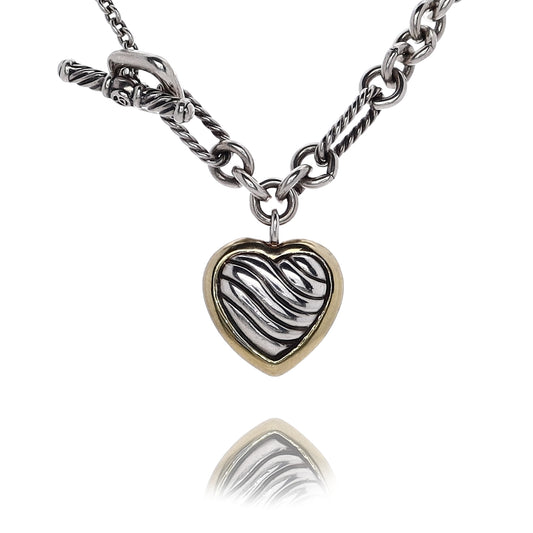 Estate David Yurman Sterling Silver and 18 Karat Yellow Gold Polished Round and Oval Cable Link Necklace