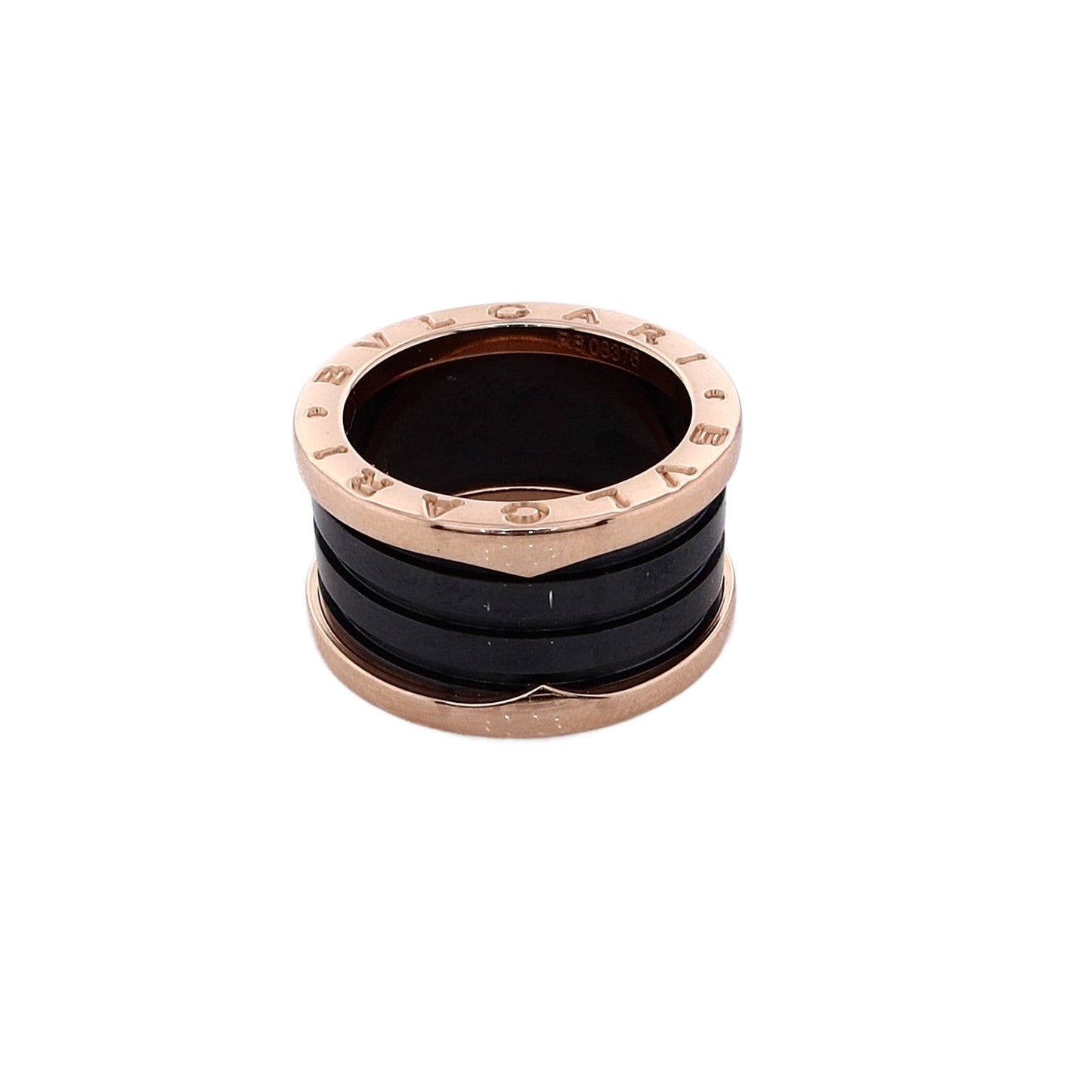 Estate Bvlgari Ring 18 Karat Rose Gold and Black Ceramic RIng Comes with Box