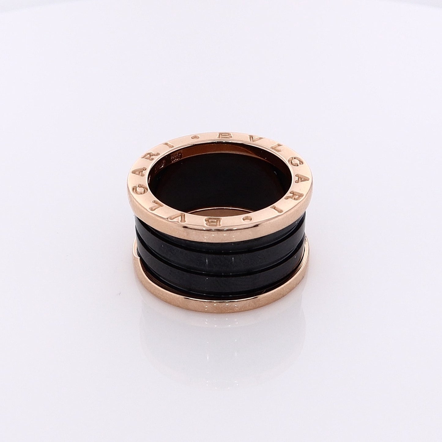 Estate Bvlgari Ring 18 Karat Rose Gold and Black Ceramic RIng Comes with Box