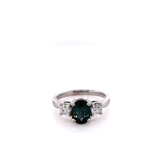 Estate 14k White Gold Tourmaline and Diamond Ring