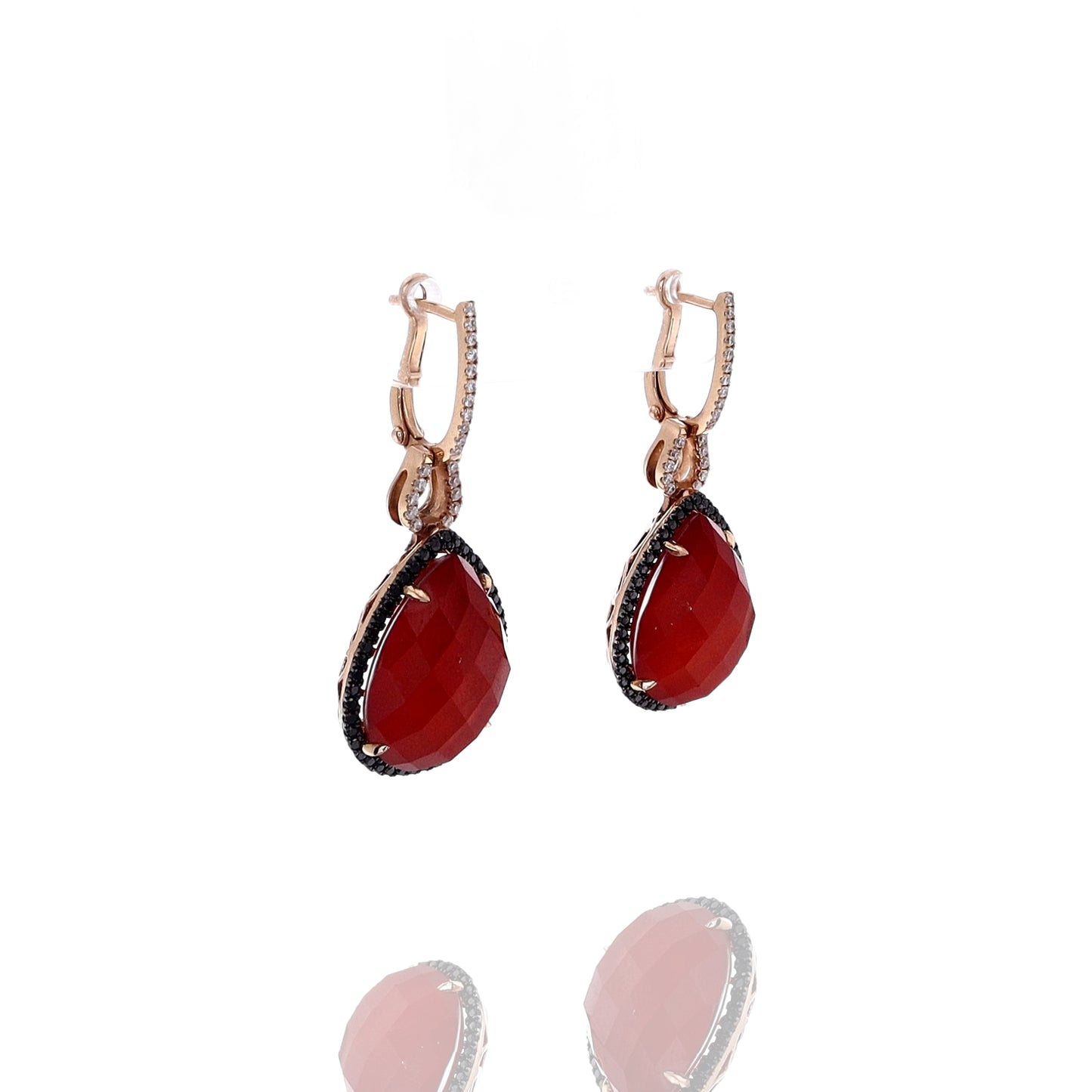 Estate 18k Rose Gold Quartz Doublets Diamond and Black Diamond Post Earrings