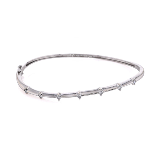 Estate 18 Karat White Gold Hinged Diamond Bangle Bracelet