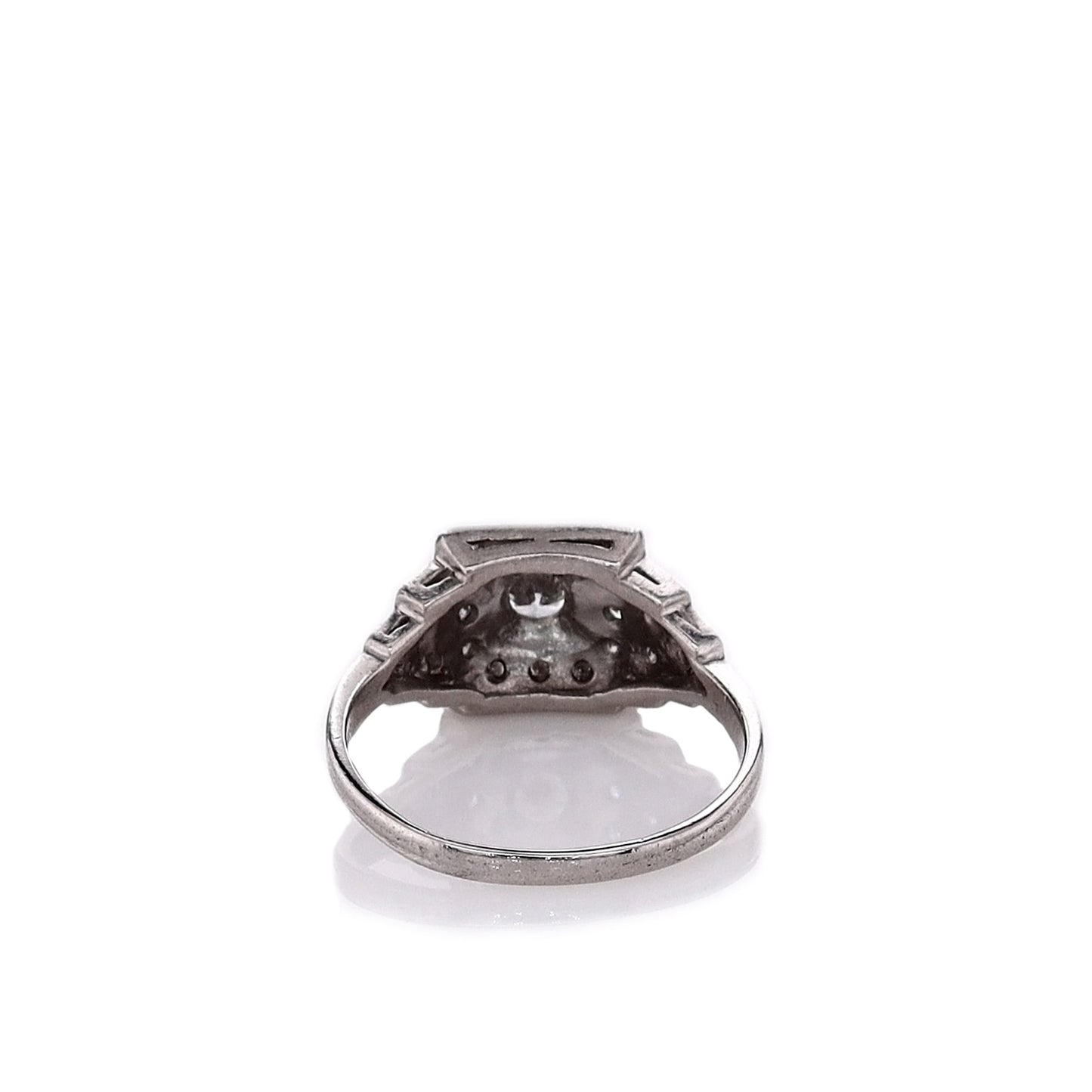 Estate Platinum Step Tower Design Diamond Square Halo Ring