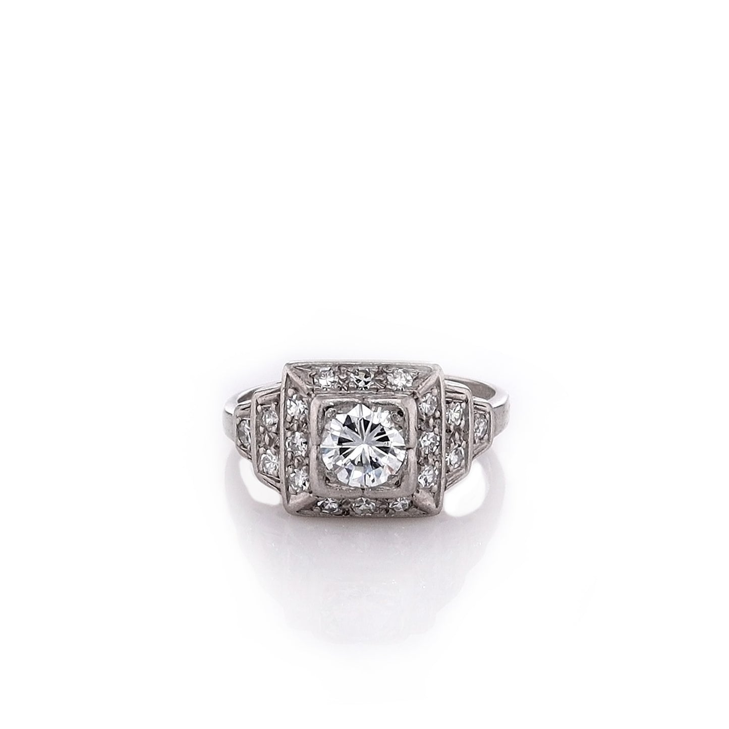 Estate Platinum Step Tower Design Diamond Square Halo Ring