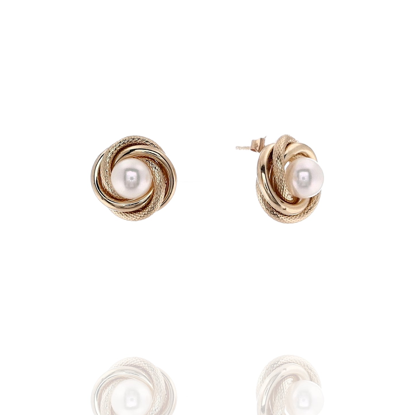 Estate 14k Yellow Gold Cultured Pearl Love Knot Stud Earrings