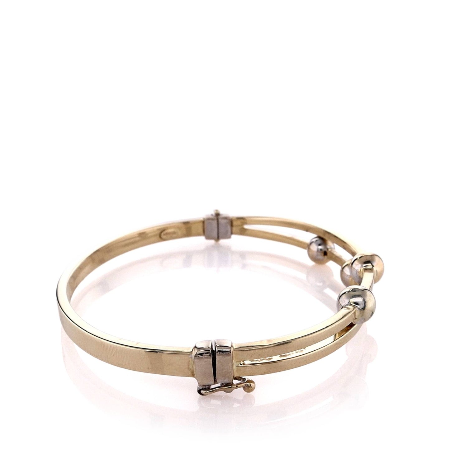 Estate 14k Yellow Gold Double Bar Top Beaded Design Bangle Bracelet