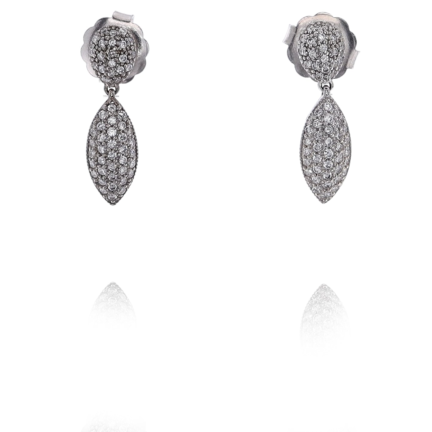 Estate Charles Krypell 18 Karat White Gold Oval and Marquise Design Diamond Dangle Earrings