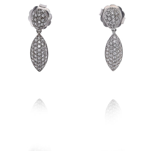 Estate Charles Krypell 18 Karat White Gold Oval and Marquise Design Diamond Dangle Earrings