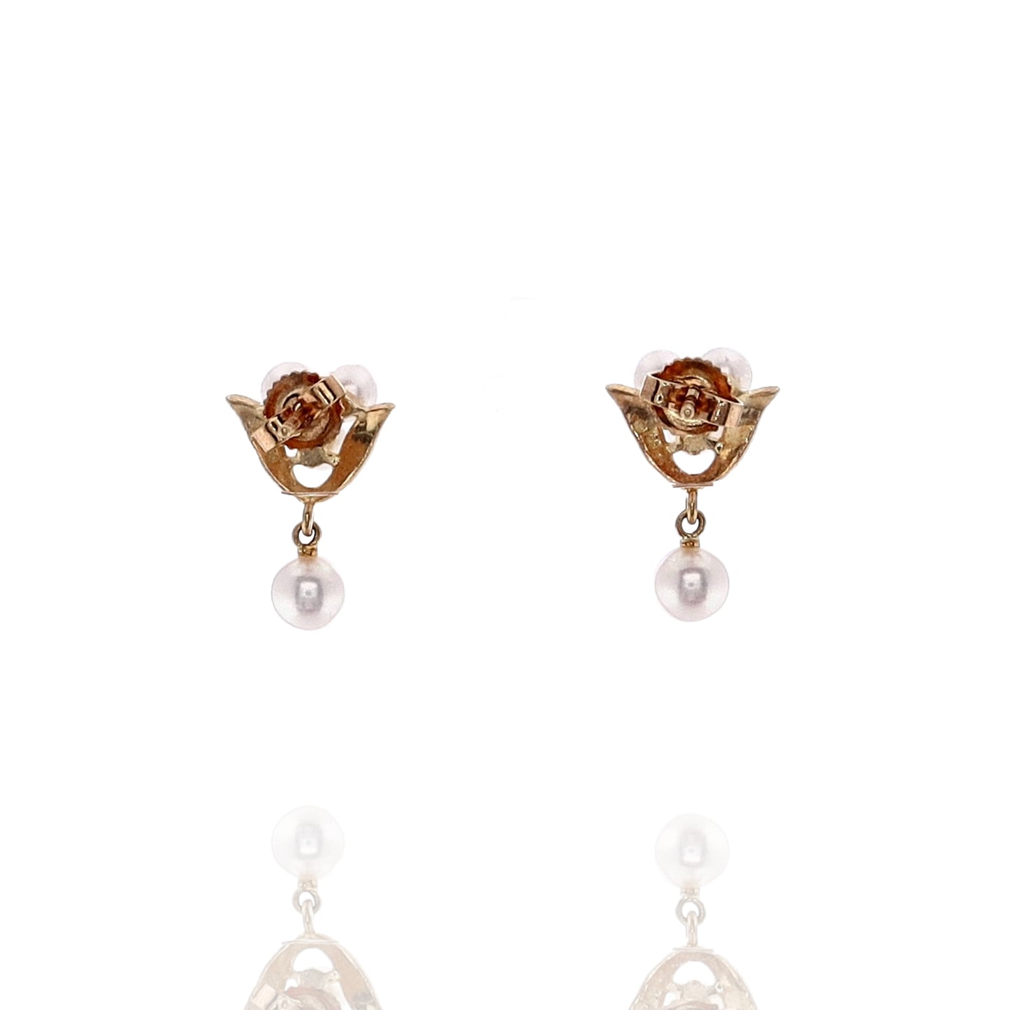 Estate Mikimoto 18k Yellow Gold Cultured Pearl Dangle Earrings