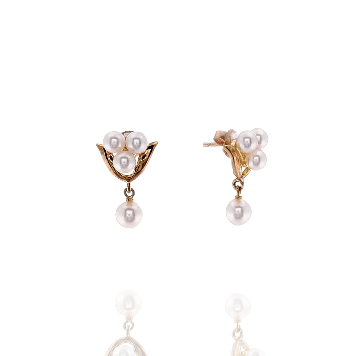 Estate Mikimoto 18k Yellow Gold Cultured Pearl Dangle Earrings