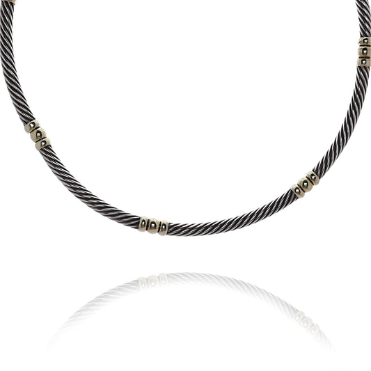Estate David Yurman Sterling Silver and 14 Karat Yellow Gold Collar Necklace
