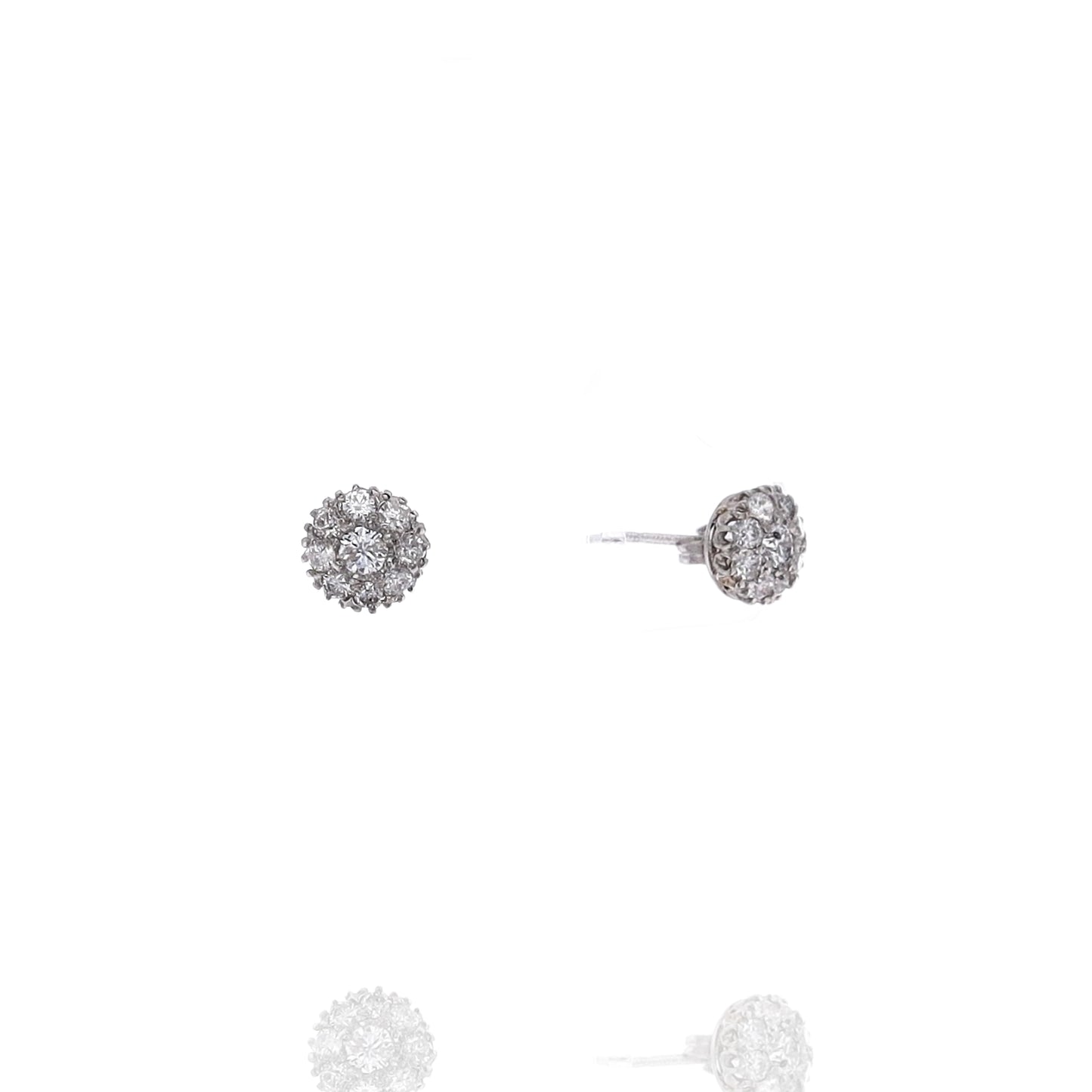 Estate Platinum and Diamond Round Cluster Design Stud Earrings