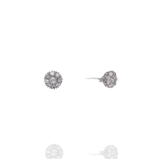 Estate Platinum and Diamond Round Cluster Design Stud Earrings