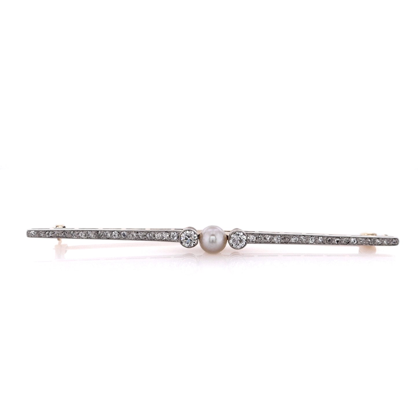 Estate 14 Karat White and Yellow Gold Pearl and Diamond Bar Pin