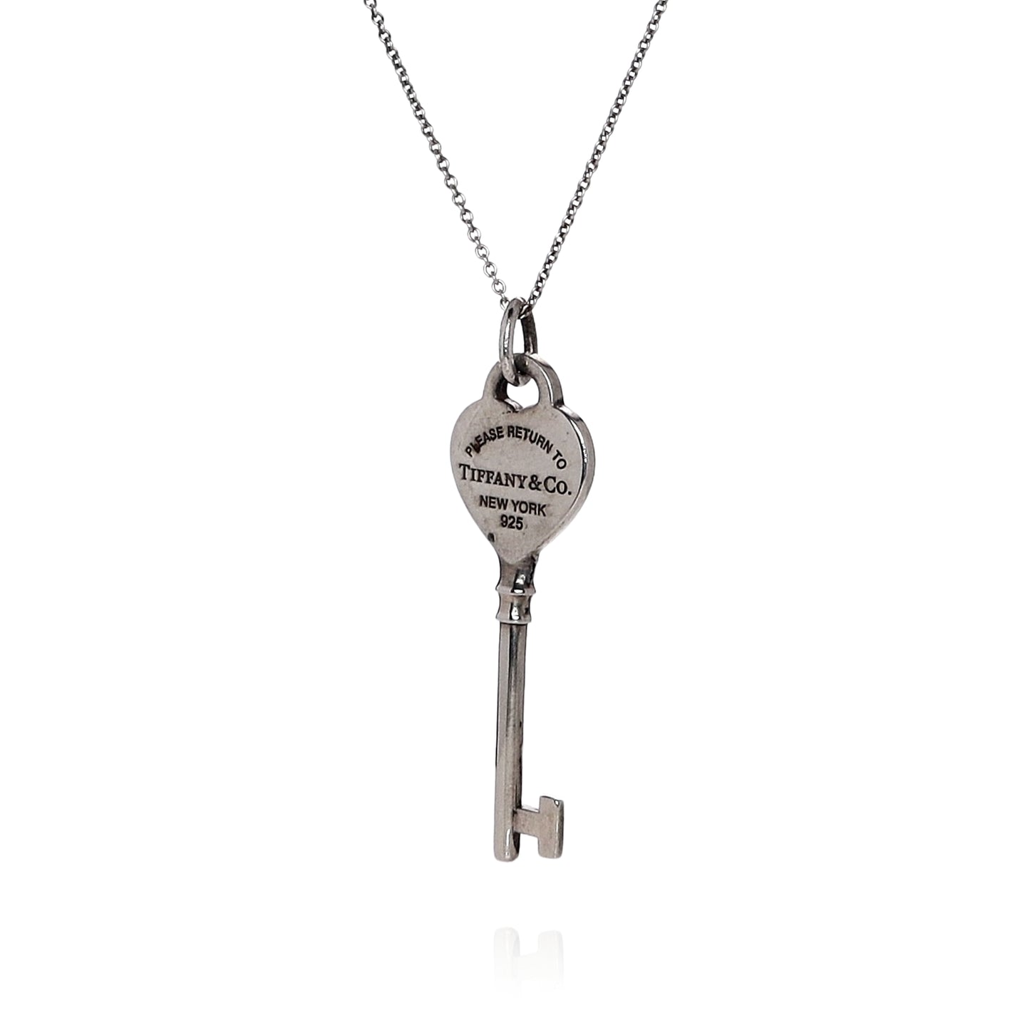 Estate Tiffany & Co Sterling Silver Return To Tiffany Heart Key Pendant Necklace