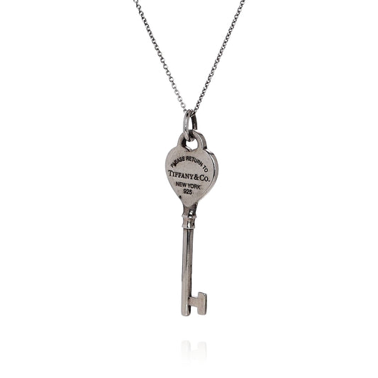 Estate Tiffany & Co Sterling Silver Return To Tiffany Heart Key Pendant Necklace