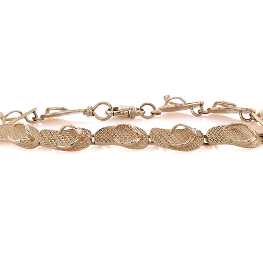 Estate 14 Karat Yellow Gold Flip Flop Design Diamond Bracelet