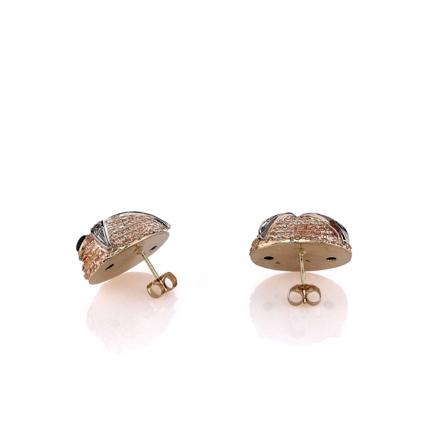 Estate 14k Two-Tone Owl Head Design Black Star Sapphire and Diamond Stud Earrings