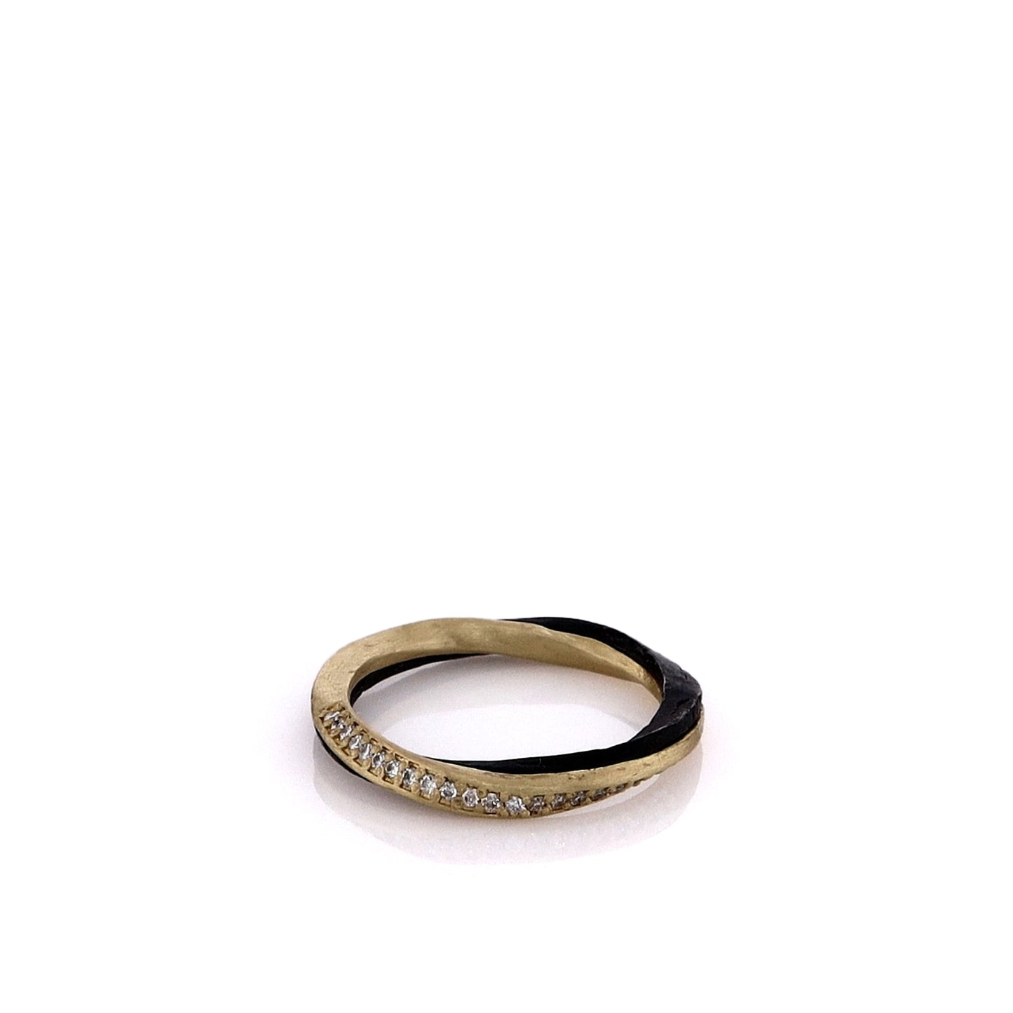 Estate Sarah Graham 18k Yellow Gold and Oxidized Cobalt Chrome Eclipse Narrow Diamond Twist Band