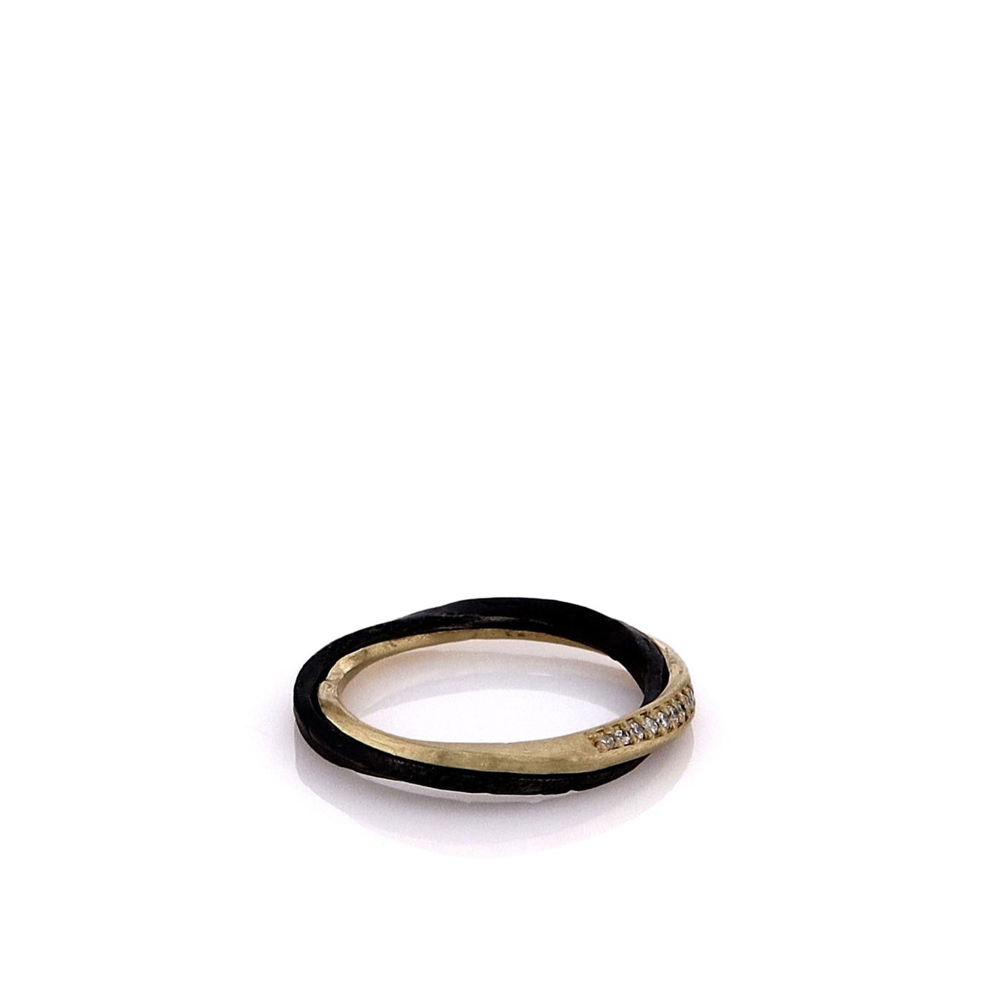 Estate Sarah Graham 18k Yellow Gold and Oxidized Cobalt Chrome Eclipse Narrow Diamond Twist Band