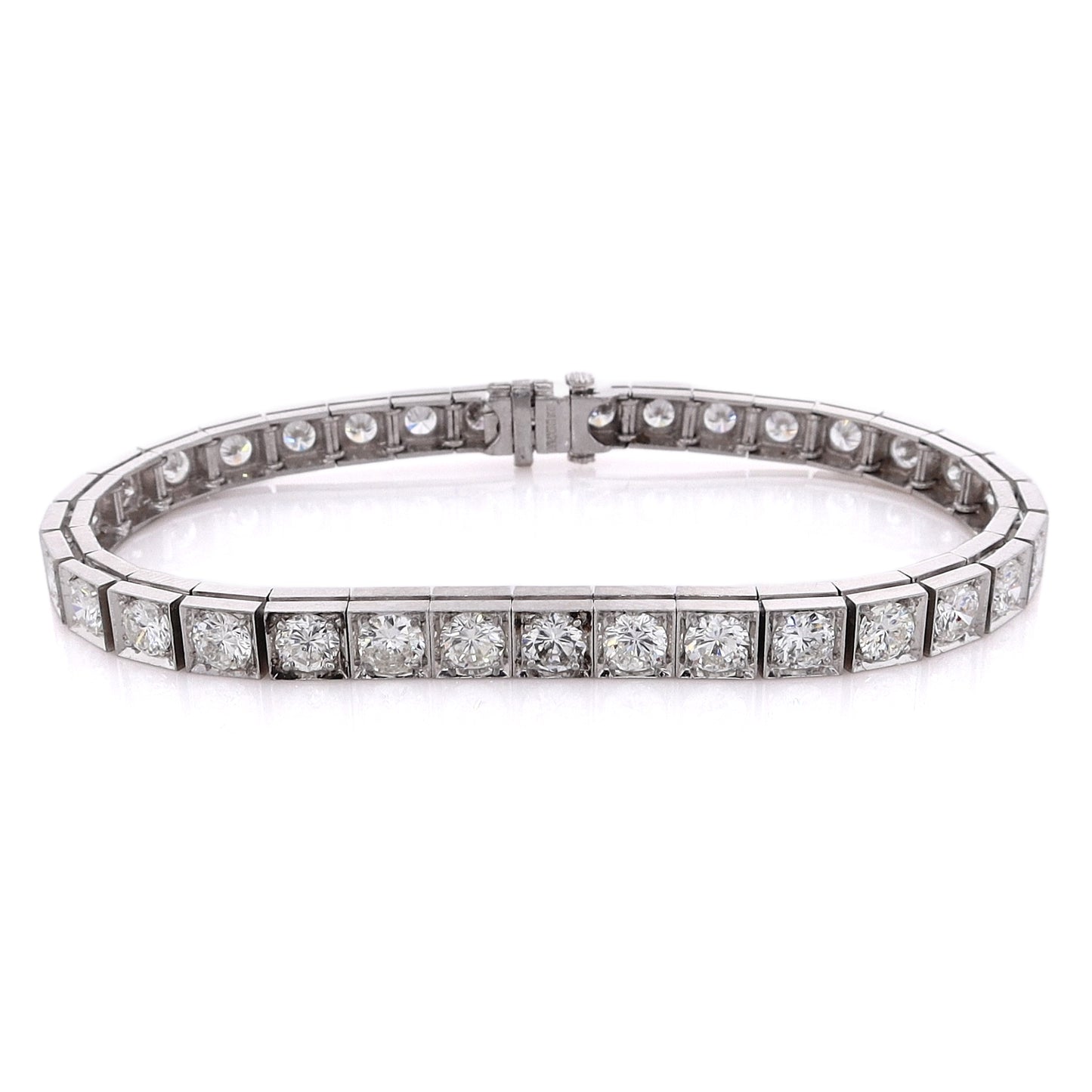 Estate Platinum Diamond Block Tennis Style Bracelet