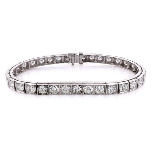 Estate Platinum Diamond Block Tennis Style Bracelet