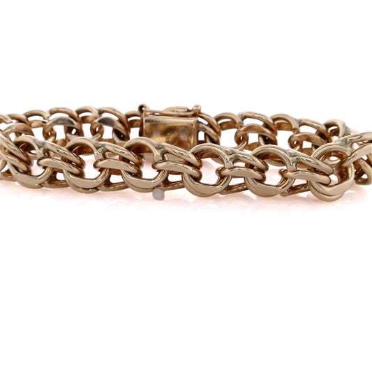 Estate 14 Karat Yellow Gold Heavy Double Link Charm Design Bracelet