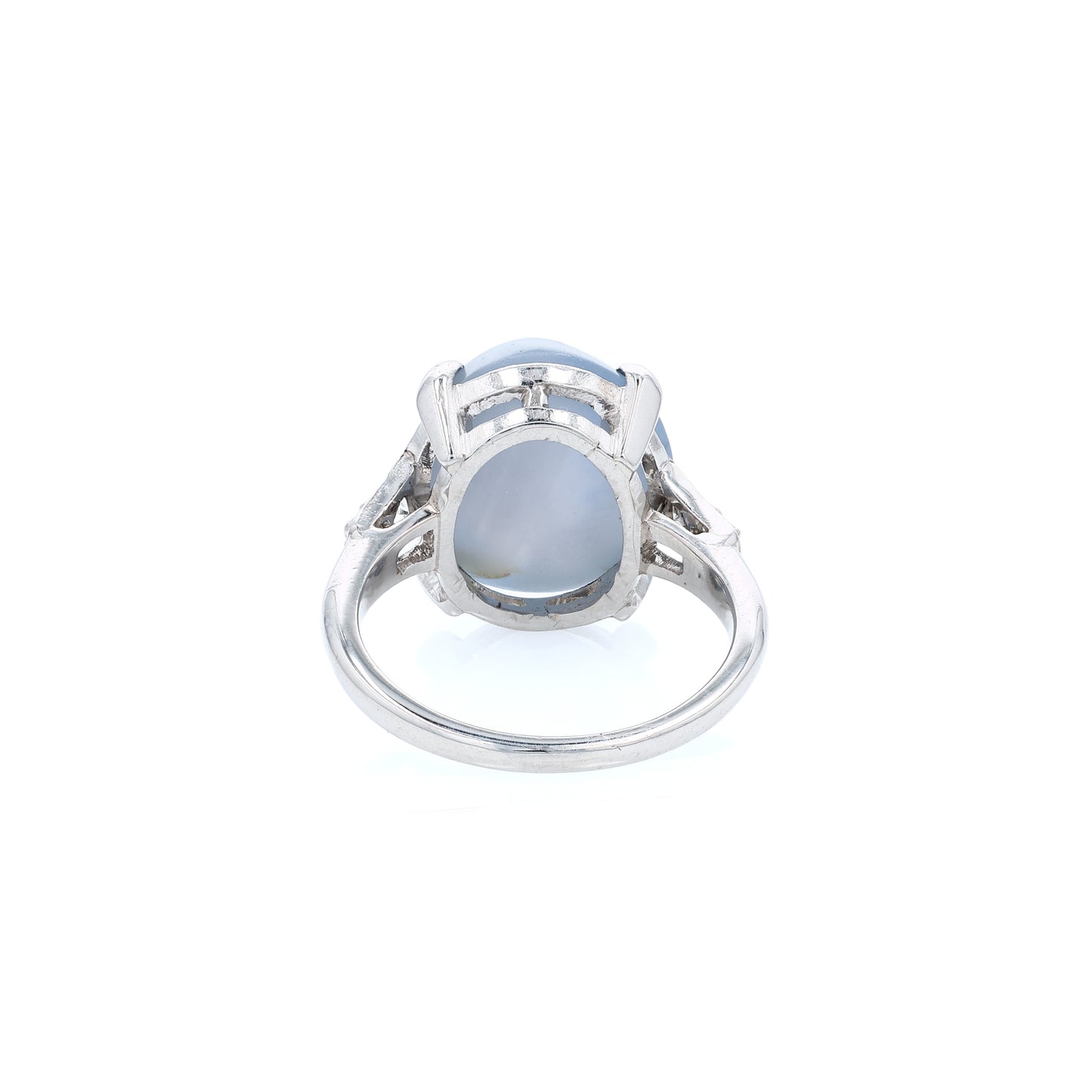 Estate Platinum Oval Cabochon Star Sapphire and Diamond Ring