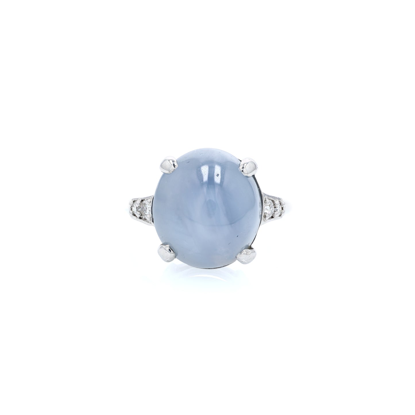 Estate Platinum Oval Cabochon Star Sapphire and Diamond Ring