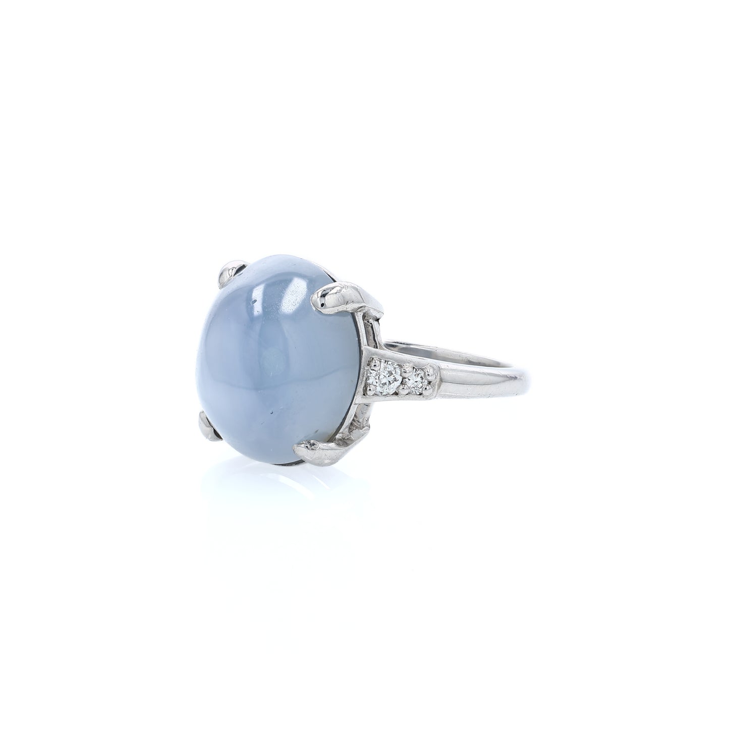 Estate Platinum Oval Cabochon Star Sapphire and Diamond Ring
