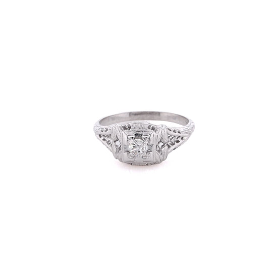 Estate 18 Karat White Gold Illusion Head Diamond Ring