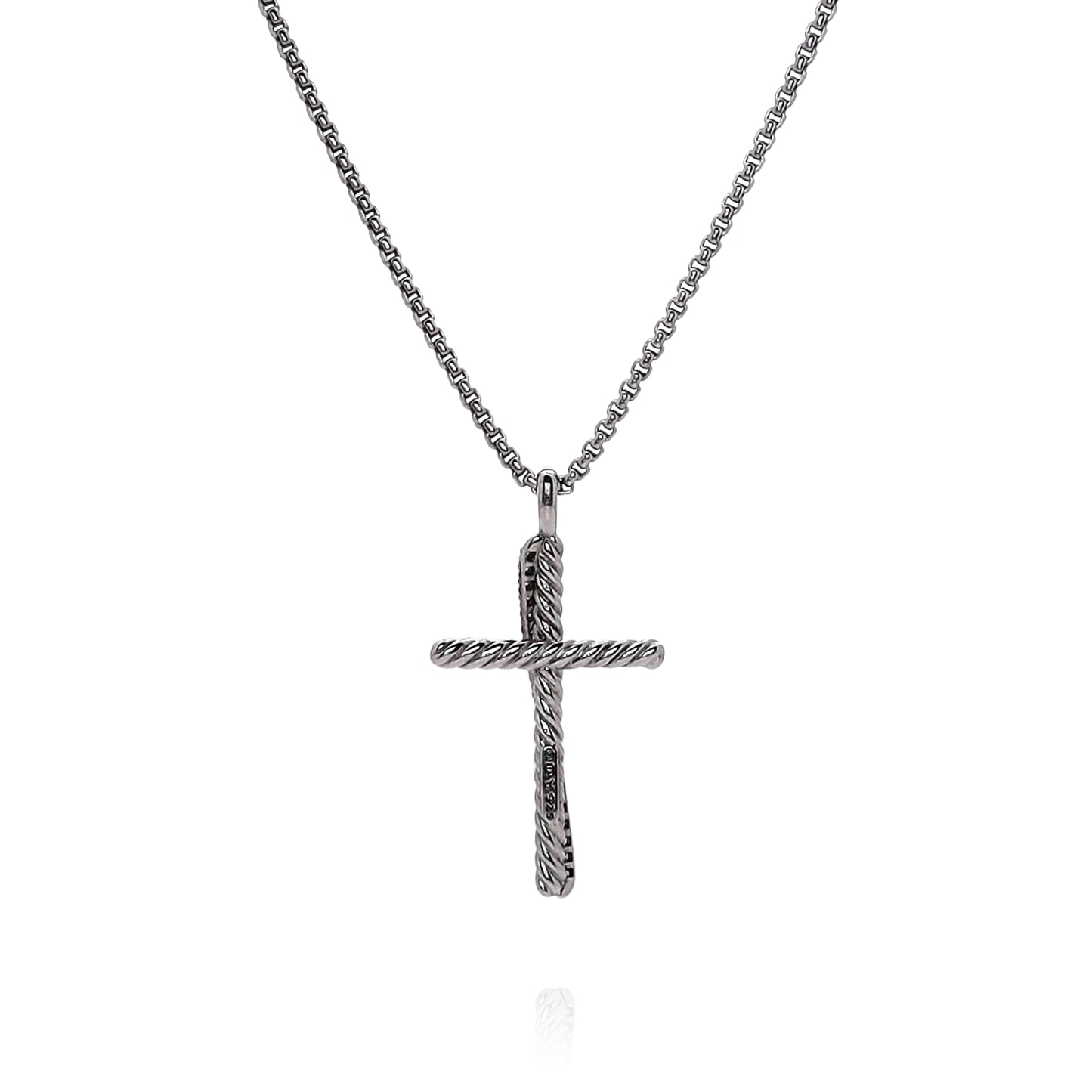 Estate David Yurman Crossover Collection Sterling Silver Diamond Cross Pendant Necklace