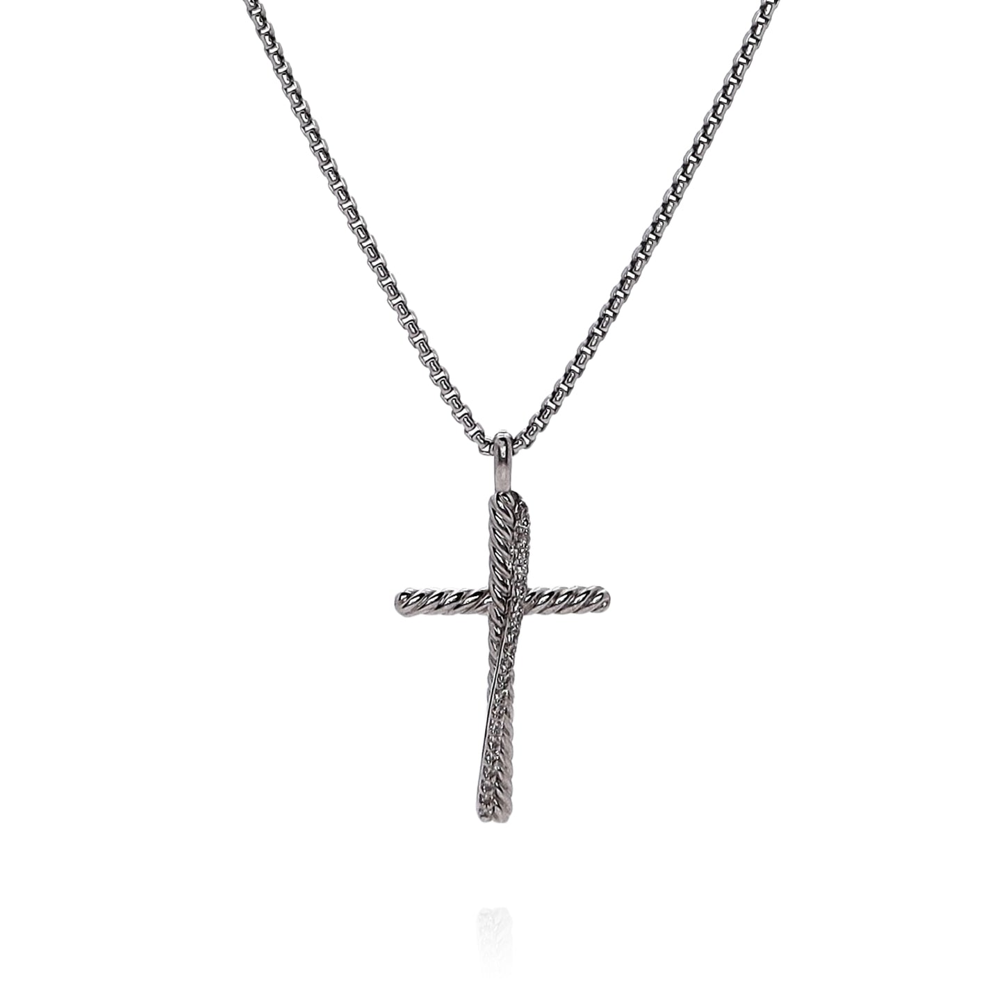 Estate David Yurman Crossover Collection Sterling Silver Diamond Cross Pendant Necklace
