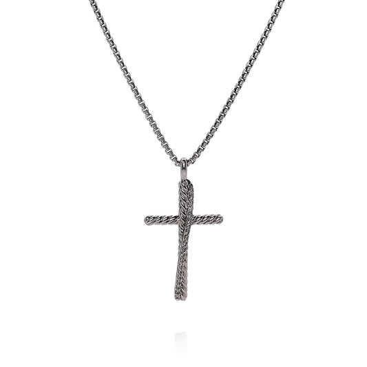 Estate David Yurman Crossover Collection Sterling Silver Diamond Cross Pendant Necklace